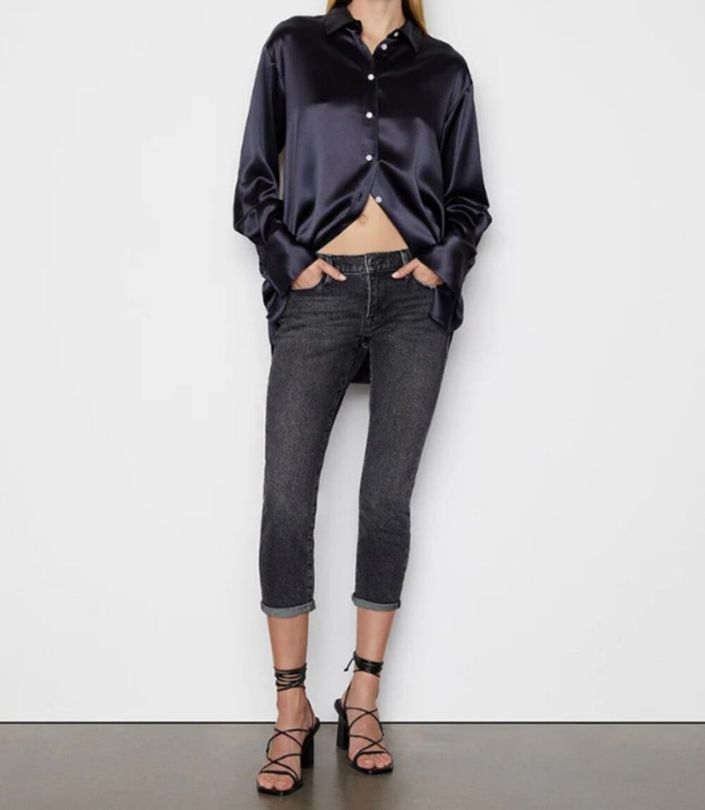 FRAME Le Garcon Crop Jeans Laird Black Gray Distressed Denim Indie Sleaze Grunge